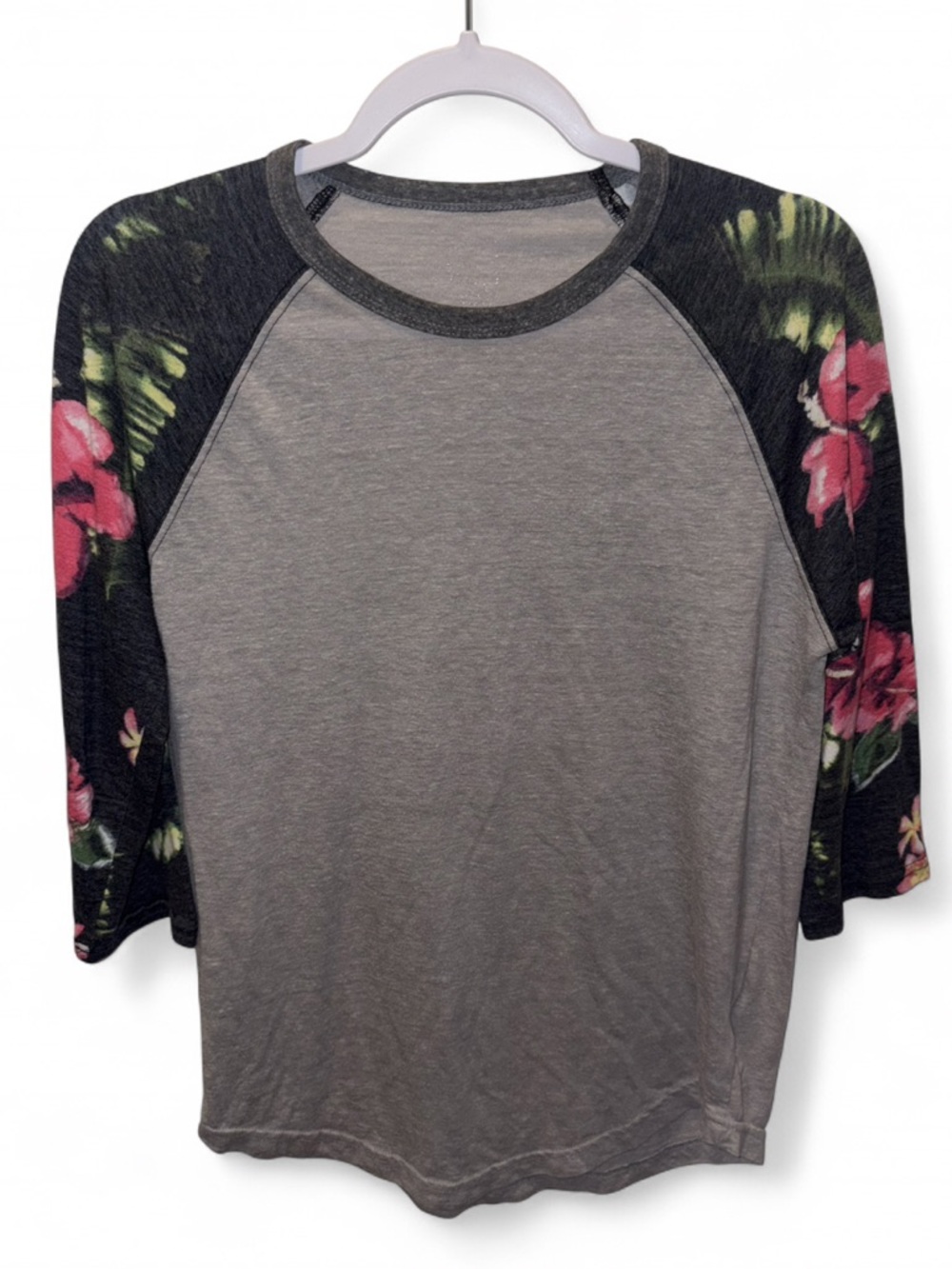 Grey Floral Raglan Baseball Tee - Picture 3 of 3